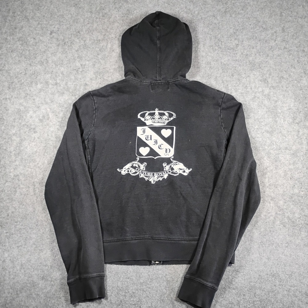 Vintage Juicy Couture Womens Black Graphic Zip Up Hoodie Couture Royalty USA XL